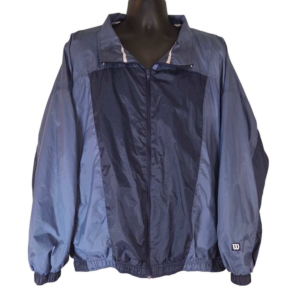 Vintage Wilson Color Block Blue Windbreaker Jacket Full Zip Lightweight Mens XXL